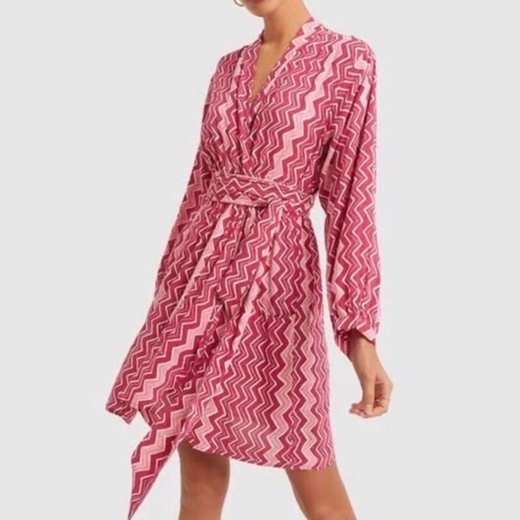 Natalie Martin Nico Long Sleeve Silk Mini Dress Wrap Blue White Floral Sz S NWT - Picture 2 of 16